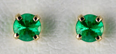 Yellow GOld 3mm Emerald Earrings