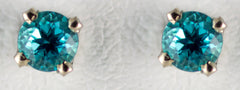 White Gold 4mm Blue Green Topaz Earrings