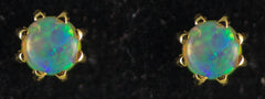 Yellow Gold 4mm Opal Earrings