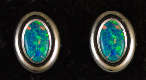 6x4mm Opal Heavy Bezel Earrings
