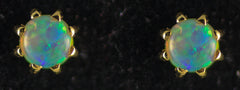 Yellow Gold 4mm Opal Earrings
