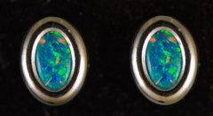6x4mm Opal Bezel Earrings