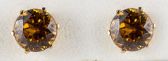 Yellow Gold 8mm Brown Zircon Earrings