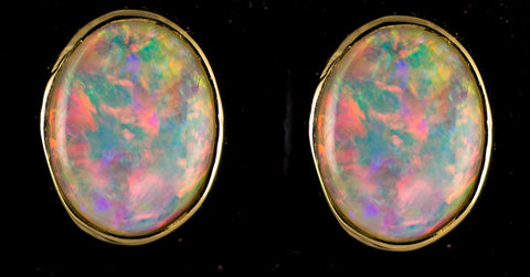 9x7mm Opal Bezel Earrings
